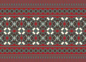 Cross Stitch Embroidery. Ethnic Patterns. Native Style. Traditional Design for texture, textile, fabric, clothing, Knitwear, print. Geometric Pixel Horizontal Seamless Vector. vector