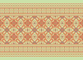 Cross Stitch Border. Embroidery Cross Stitch. Ethnic Patterns. Geometric Ethnic Indian pattern. Native Ethnic pattern.Texture Textile Fabric Clothing Knitwear print. Pixel Horizontal Seamless Vector. vector