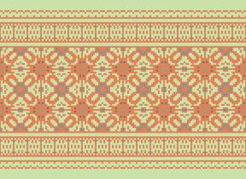 Cross Stitch Border. Embroidery Cross Stitch. Ethnic Patterns. Geometric Ethnic Indian pattern. Native Ethnic pattern.Texture Textile Fabric Clothing Knitwear print. Pixel Horizontal Seamless Vector. vector