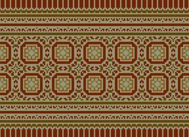 Cross Stitch Embroidery. Ethnic Patterns. Native Style. Traditional Design for texture, textile, fabric, clothing, Knitwear, print. Geometric Pixel Horizontal Seamless Vector. vector