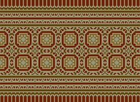 Cross Stitch Embroidery. Ethnic Patterns. Native Style. Traditional Design for texture, textile, fabric, clothing, Knitwear, print. Geometric Pixel Horizontal Seamless Vector. vector