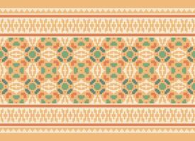 Cross Stitch Embroidery. Ethnic Patterns. Native Style. Traditional Design for texture, textile, fabric, clothing, Knitwear, print. Geometric Pixel Horizontal Seamless Vector. vector