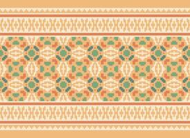 Cross Stitch Embroidery. Ethnic Patterns. Native Style. Traditional Design for texture, textile, fabric, clothing, Knitwear, print. Geometric Pixel Horizontal Seamless Vector. vector