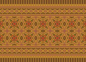 Cross Stitch Embroidery. Ethnic Patterns. Native Style. Traditional Design for texture, textile, fabric, clothing, Knitwear, print. Geometric Pixel Horizontal Seamless Vector. vector