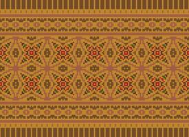 Cross Stitch Embroidery. Ethnic Patterns. Native Style. Traditional Design for texture, textile, fabric, clothing, Knitwear, print. Geometric Pixel Horizontal Seamless Vector. vector