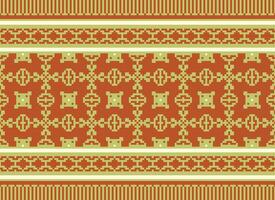 Cross Stitch Border. Embroidery Cross Stitch. Ethnic Patterns. Geometric Ethnic Indian pattern. Native Ethnic pattern.Texture Textile Fabric Clothing Knitwear print. Pixel Horizontal Seamless Vector. vector