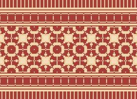 Cross Stitch Embroidery. Ethnic Patterns. Native Style. Traditional Design for texture, textile, fabric, clothing, Knitwear, print. Geometric Pixel Horizontal Seamless Vector. vector