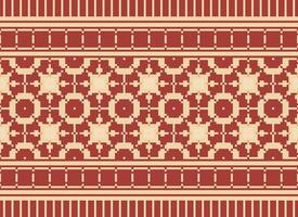 Cross Stitch Embroidery. Ethnic Patterns. Native Style. Traditional Design for texture, textile, fabric, clothing, Knitwear, print. Geometric Pixel Horizontal Seamless Vector. vector