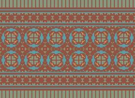 Cross Stitch Embroidery. Ethnic Patterns. Native Style. Traditional Design for texture, textile, fabric, clothing, Knitwear, print. Geometric Pixel Horizontal Seamless Vector. vector