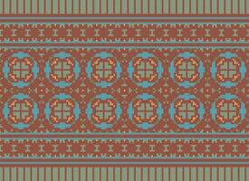 Cross Stitch Embroidery. Ethnic Patterns. Native Style. Traditional Design for texture, textile, fabric, clothing, Knitwear, print. Geometric Pixel Horizontal Seamless Vector. vector