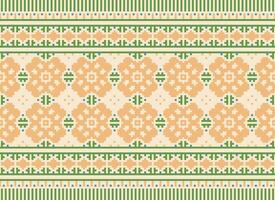 Cross Stitch Border. Embroidery Cross Stitch. Ethnic Patterns. Geometric Ethnic Indian pattern. Native Ethnic pattern.Texture Textile Fabric Clothing Knitwear print. Pixel Horizontal Seamless Vector. vector