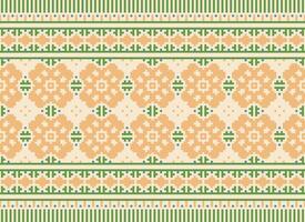 Cross Stitch Border. Embroidery Cross Stitch. Ethnic Patterns. Geometric Ethnic Indian pattern. Native Ethnic pattern.Texture Textile Fabric Clothing Knitwear print. Pixel Horizontal Seamless Vector. vector