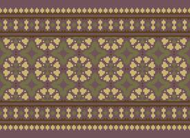 Cross Stitch Border. Embroidery Cross Stitch. Ethnic Patterns. Geometric Ethnic Indian pattern. Native Ethnic pattern.Texture Textile Fabric Clothing Knitwear print. Pixel Horizontal Seamless Vector. vector