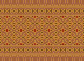 Cross Stitch Embroidery. Ethnic Patterns. Native Style. Traditional Design for texture, textile, fabric, clothing, Knitwear, print. Geometric Pixel Horizontal Seamless Vector. vector