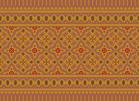 Cross Stitch Embroidery. Ethnic Patterns. Native Style. Traditional Design for texture, textile, fabric, clothing, Knitwear, print. Geometric Pixel Horizontal Seamless Vector. vector