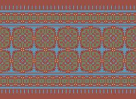 Cross Stitch Border. Embroidery Cross Stitch. Ethnic Patterns. Geometric Ethnic Indian pattern. Native Ethnic pattern.Texture Textile Fabric Clothing Knitwear print. Pixel Horizontal Seamless Vector. vector