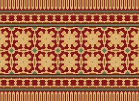 Cross Stitch Embroidery. Ethnic Patterns. Native Style. Traditional Design for texture, textile, fabric, clothing, Knitwear, print. Geometric Pixel Horizontal Seamless Vector. vector