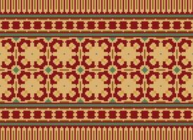 Cross Stitch Embroidery. Ethnic Patterns. Native Style. Traditional Design for texture, textile, fabric, clothing, Knitwear, print. Geometric Pixel Horizontal Seamless Vector. vector