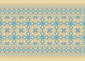 Cross Stitch Border. Embroidery Cross Stitch. Ethnic Patterns. Geometric Ethnic Indian pattern. Native Ethnic pattern.Texture Textile Fabric Clothing Knitwear print. Pixel Horizontal Seamless Vector. vector