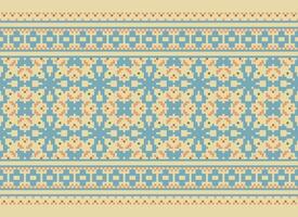 Cross Stitch Border. Embroidery Cross Stitch. Ethnic Patterns. Geometric Ethnic Indian pattern. Native Ethnic pattern.Texture Textile Fabric Clothing Knitwear print. Pixel Horizontal Seamless Vector. vector