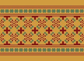 Cross Stitch Embroidery. Ethnic Patterns. Native Style. Traditional Design for texture, textile, fabric, clothing, Knitwear, print. Geometric Pixel Horizontal Seamless Vector. vector