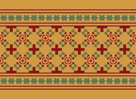 Cross Stitch Embroidery. Ethnic Patterns. Native Style. Traditional Design for texture, textile, fabric, clothing, Knitwear, print. Geometric Pixel Horizontal Seamless Vector. vector