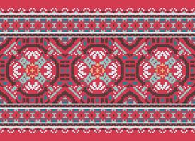 Ethnic Geometric Seamless Fabric Pattern Cross Stitch. Ikat Embroidery Oriental Pixel Pattern Cream Background. Abstract,vector,illustration. Texture,cross Stitch,scarf,decoration,motifs,wallpaper. vector