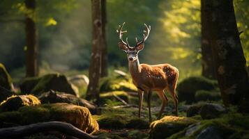 AI generated Deer animal walk through the forest AI Generated pictures photo