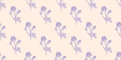 Seamless pattern with roses. Spring or summer background. Packaging design, textiles in retro rustic style. Vector illustration