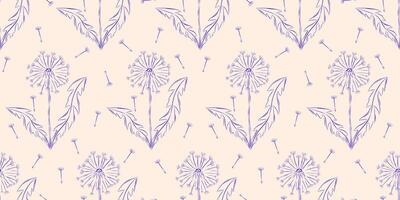 Seamless pattern with dandelions. Summer background. Packaging design, textiles in retro rustic style. Vector illustration