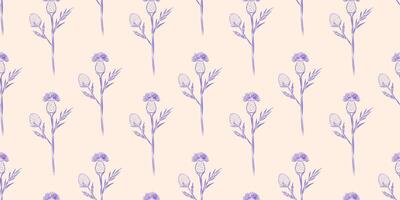 Seamless pattern burdock flowers. Summer background. Packaging design, textiles in retro rustic style. Vector illustration