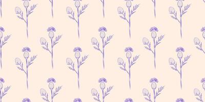 Seamless pattern burdock flowers. Summer background. Packaging design, textiles in retro rustic style. Vector illustration