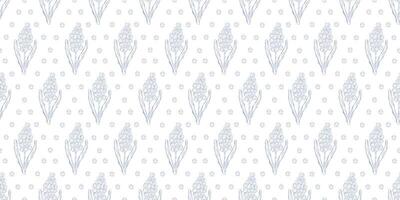Seamless pattern with hyacinths. Spring background. Packaging design, textiles in retro rustic style. Vector illustration