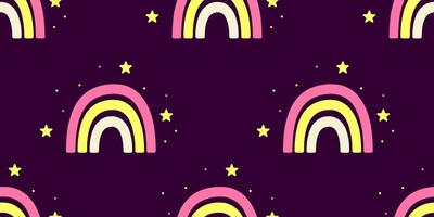 Seamless pattern of rainbow with stars. Sleep concept. Vector illustration