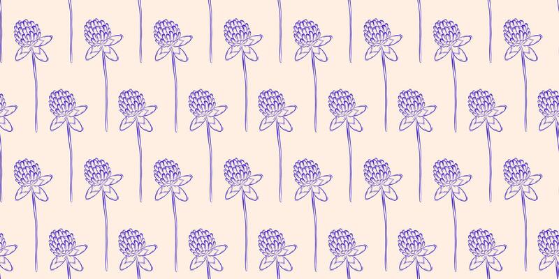 Seamless pattern with clover flowers. Spring or summer background. Packaging design, textiles in retro rustic style. Vector illustration