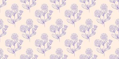 Seamless pattern with calendula flowers. Spring or summer background. Packaging design, textiles in retro rustic style. Vector illustration