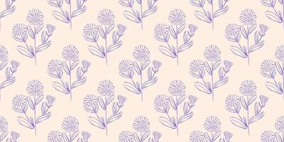 Seamless pattern with calendula flowers. Spring or summer background. Packaging design, textiles in retro rustic style. Vector illustration