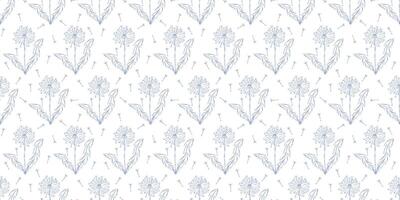 Seamless pattern with dandelions. Summer background. Packaging design, textiles in retro rustic style. Vector illustration