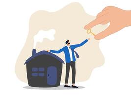 businessman takes house key from giant hand vector