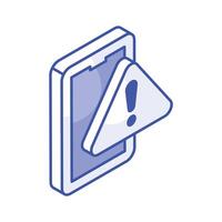 Caution with mobile phone denoting mobile alert isometric vector