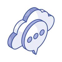 Cloud with chat bubble isometric icon of cloud message, cloud communication vector design