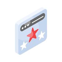 Three star inside webpage showing concept isometric icon of website ranking vector