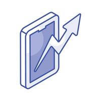 Have a look at this beautifully designed isometric icon of mobile analytics, mobile growth chart vector