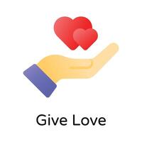 Hearts on hands denoting concept icon of giving love, mothers day vector