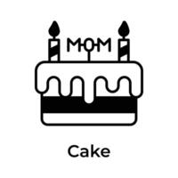 Cake with candles, mothers day celebration, happy mothers day icon vector