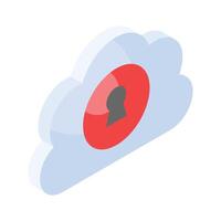 Secure cloud, cloud protection, cloud security isometric icon design vector