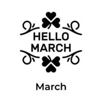 Hello march month icon with leaves, ready to use vector