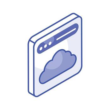 Cloud inside website isometric icon of cloud website, ready to use vector