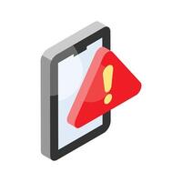 Caution with mobile phone denoting mobile alert isometric vector