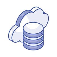 Database with cloud depicting isometric vector of cloud storage